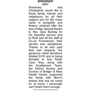 Notice Gallery for MAY BREMNER