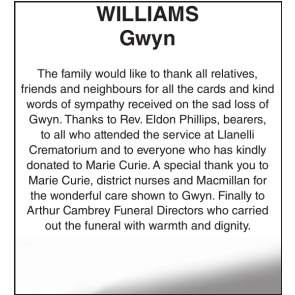 Notice Gallery for Gwyn WILLIAMS