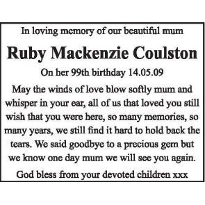 Notice Gallery for Ruby Mackenzie Coulston