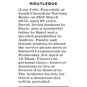 Notice Gallery for DAVID ROUTLEDGE